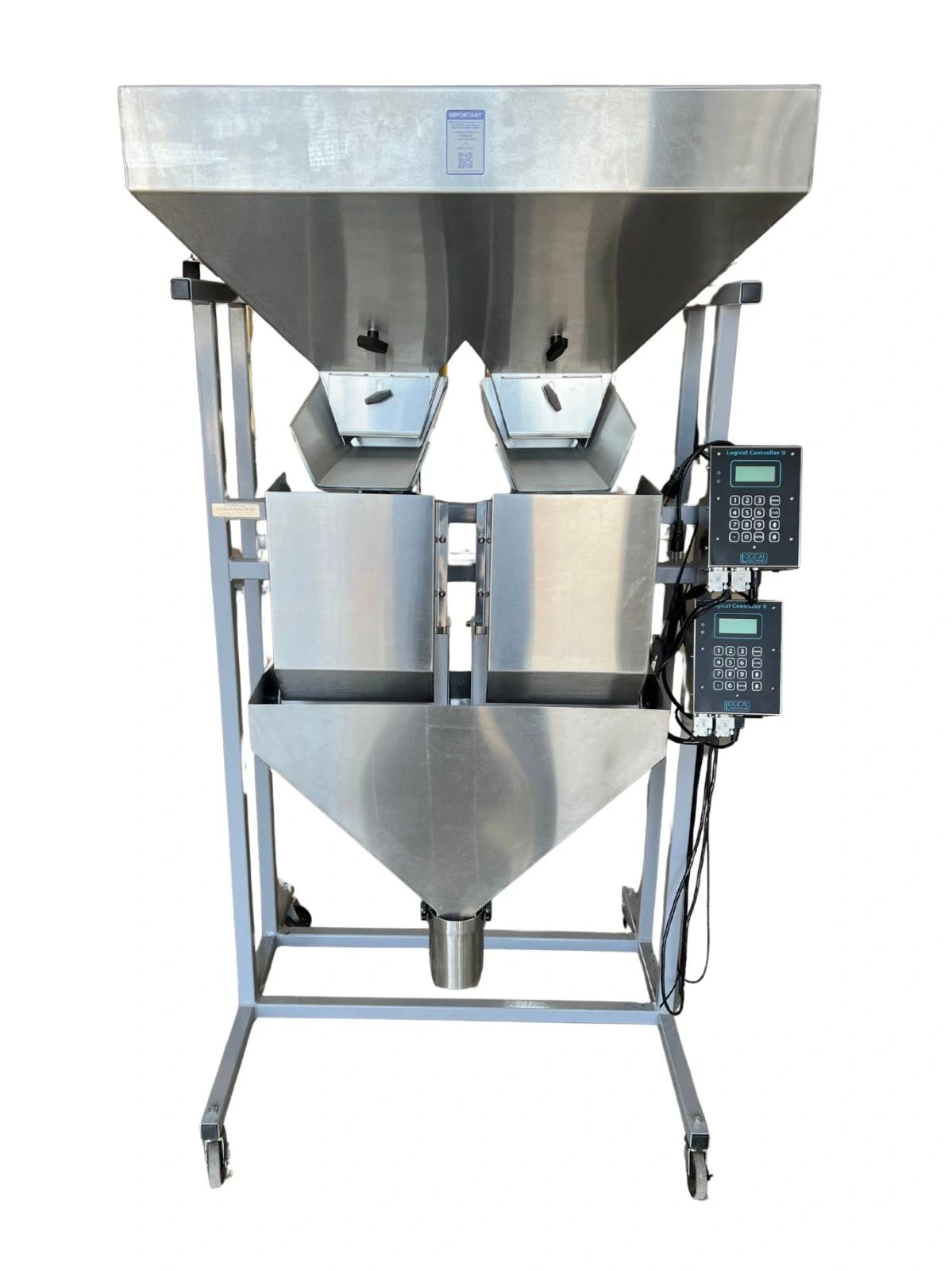 Dual lane hanging scale weigh filler for twice the speed or mixing two products